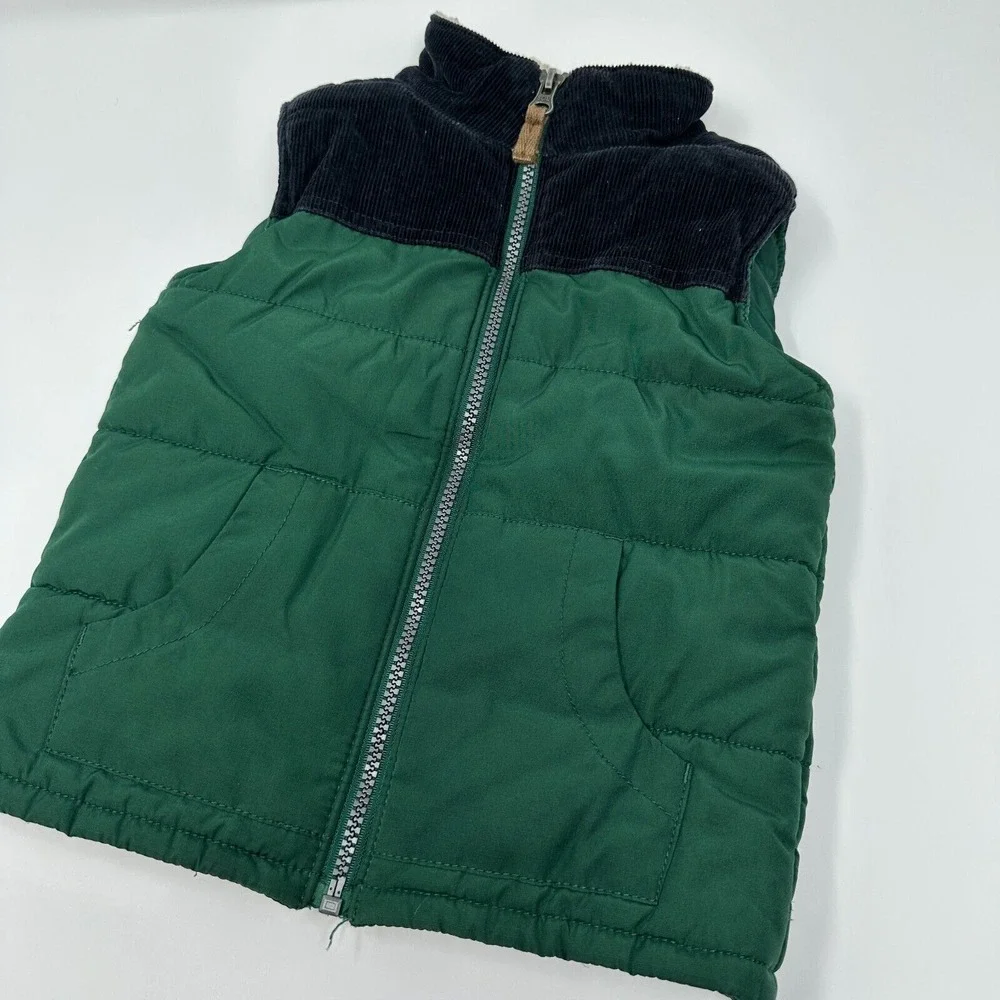 Carters Kids 3T Puffer Vest - Green Vest Navy Coruroy Top-Full‎ Zip w/ Pockets